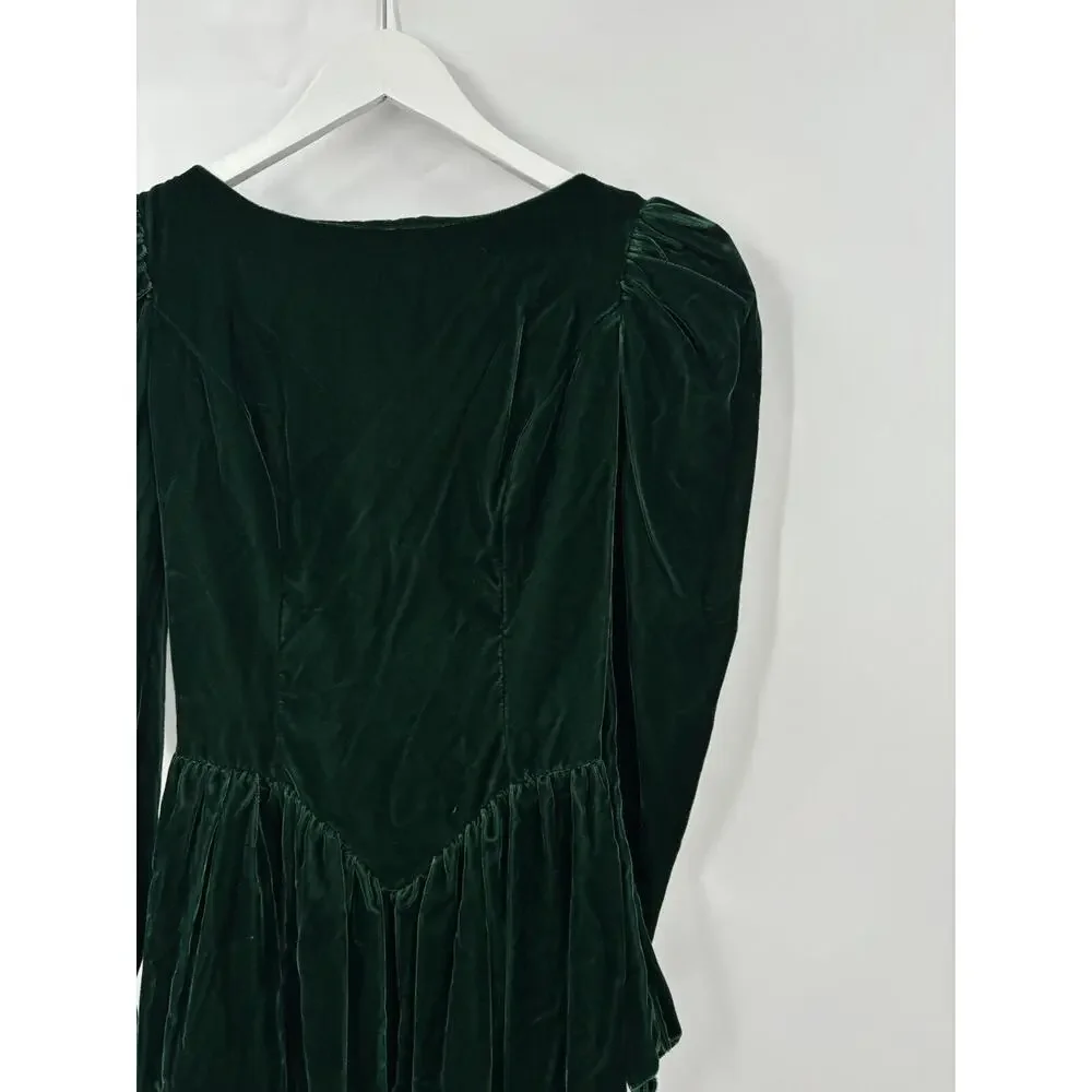 Vintage Dress Womens 8 Green Velvet Union Made Bow Back Maxi Length Holiday - Picture 5 of 16